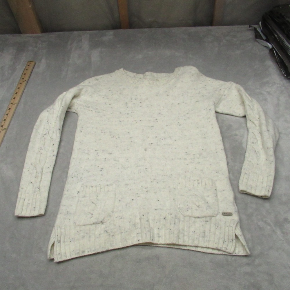 Barbour Priory Crew Sweater Womens 10 White Wool Blend Flecked Knit Tunic Length